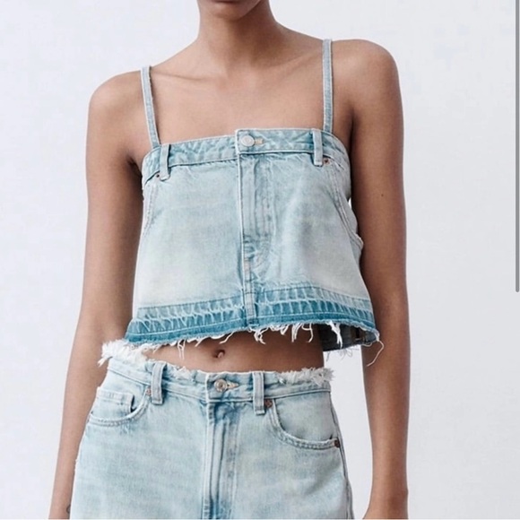 Zara NWT Denim Crop Tank Womens Xs - Picture 2 of 7